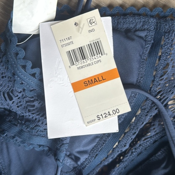 NEW Becca Womens Colorplay Crochet High Neck One-Piece Swimsuit Navy Small - Picture 7 of 9